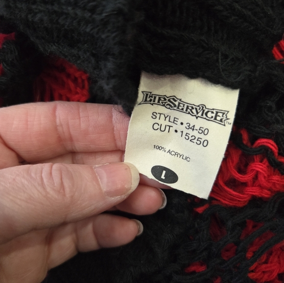 Lip Service Off-Shoulder Red and Black Sweater - Picture 3 of 4